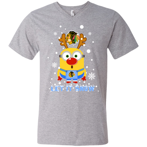 Minion Chicago Blackhawks Ugly Christmas Sweaters Let It Snow Men's V-Neck T-Shirt - The White Eagles Minion Chicago Blackhawks Ugly Christmas Sweaters Let It Snow Men's V-Neck T-Shirt - The White Eagles