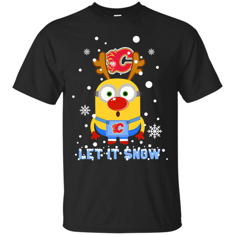 Minion Calgary Flames Ugly Christmas Sweaters Let It Snow Cotton T-Shirt - The White Eagles Minion Calgary Flames Ugly Christmas Sweaters Let It Snow Cotton T-Shirt - The White Eagles