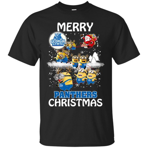 Georgia State Panthers Ugly Christmas Sweaters Minions Santa Claus Merry Christmas Cotton T-Shirt - The White Eagles Georgia State Panthers Ugly Christmas Sweaters Minions Santa Claus Merry Christmas Cotton T-Shirt - The White Eagles