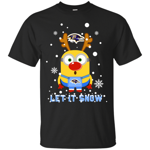 Minion Baltimore Ravens Ugly Christmas Sweaters Let It Snow Cotton T-Shirt - The White Eagles Minion Baltimore Ravens Ugly Christmas Sweaters Let It Snow Cotton T-Shirt - The White Eagles
