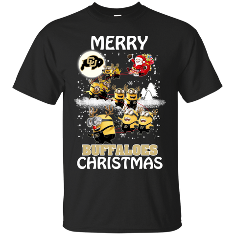 Colorado Buffaloes Ugly Christmas Sweaters Minions Santa Claus Merry Christmas Cotton T-Shirt - The White Eagles Colorado Buffaloes Ugly Christmas Sweaters Minions Santa Claus Merry Christmas Cotton T-Shirt - The White Eagles