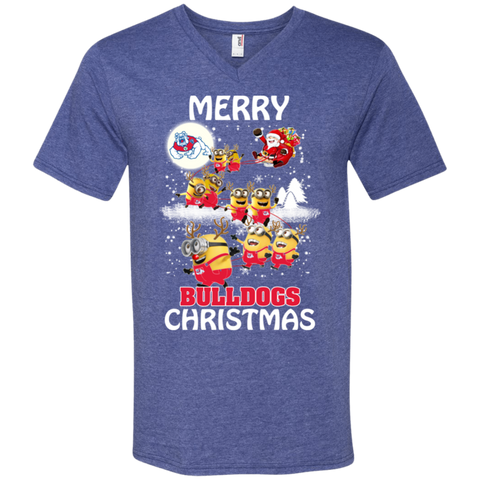 Fresno State Bulldogs Ugly Christmas Sweaters Minions Santa Claus Merry Christmas Men's V-Neck T-Shirt - The White Eagles Fresno State Bulldogs Ugly Christmas Sweaters Minions Santa Claus Merry Christmas Men's V-Neck T-Shirt - The White Eagles