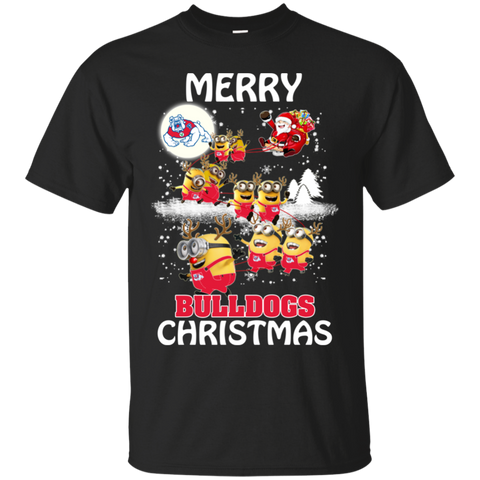 Fresno State Bulldogs Ugly Christmas Sweaters Minions Santa Claus Merry Christmas Cotton T-Shirt - The White Eagles Fresno State Bulldogs Ugly Christmas Sweaters Minions Santa Claus Merry Christmas Cotton T-Shirt - The White Eagles