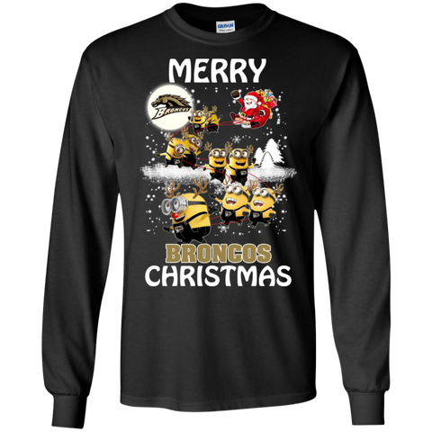 Western Michigan Broncos Ugly Christmas Sweaters Minions Santa Claus Merry Christmas LS Cotton T-Shirt - The White Eagles Western Michigan Broncos Ugly Christmas Sweaters Minions Santa Claus Merry Christmas LS Cotton T-Shirt - The White Eagles