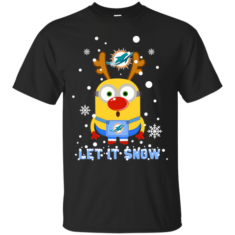 Minion Miami Dolphins Ugly Christmas Sweaters Let It Snow Cotton T-Shirt - The White Eagles Minion Miami Dolphins Ugly Christmas Sweaters Let It Snow Cotton T-Shirt - The White Eagles