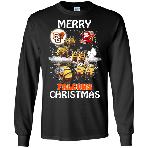 Bowling Green Falcons Ugly Christmas Sweaters Minions Santa Claus Merry Christmas LS Cotton T-Shirt - The White Eagles Bowling Green Falcons Ugly Christmas Sweaters Minions Santa Claus Merry Christmas LS Cotton T-Shirt - The White Eagles