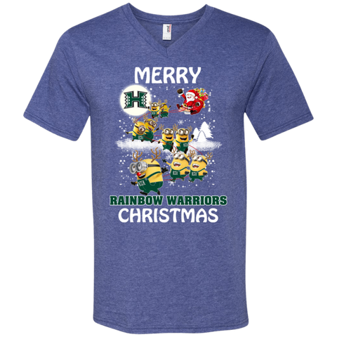 Hawaii Rainbow Warriors Ugly Christmas Sweaters Minions Santa Claus Merry Christmas Men's V-Neck T-Shirt - The White Eagles Hawaii Rainbow Warriors Ugly Christmas Sweaters Minions Santa Claus Merry Christmas Men's V-Neck T-Shirt - The White Eagles