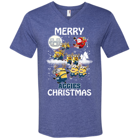 Utah State Aggies Ugly Christmas Sweaters Minions Santa Claus Merry Christmas Men's V-Neck T-Shirt - The White Eagles Utah State Aggies Ugly Christmas Sweaters Minions Santa Claus Merry Christmas Men's V-Neck T-Shirt - The White Eagles
