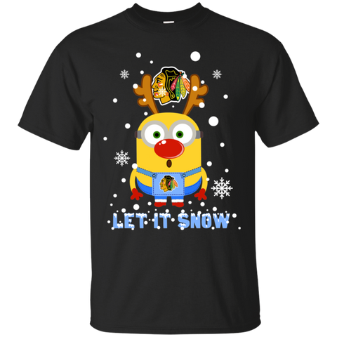 Minion Chicago Blackhawks Ugly Christmas Sweaters Let It Snow Cotton T-Shirt - The White Eagles Minion Chicago Blackhawks Ugly Christmas Sweaters Let It Snow Cotton T-Shirt - The White Eagles