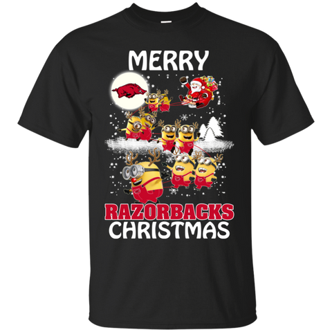 Arkansas Razorback Ugly Christmas Sweaters Minions Santa Claus Merry Christmas Cotton T-Shirt - The White Eagles Arkansas Razorback Ugly Christmas Sweaters Minions Santa Claus Merry Christmas Cotton T-Shirt - The White Eagles