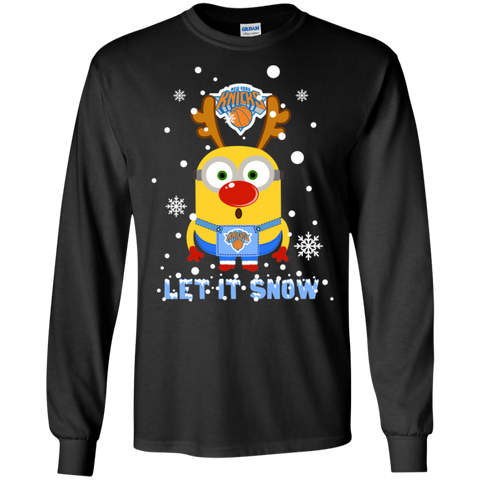 Minion New York Knicks Ugly Christmas Sweaters Let It Snow LS Cotton T-Shirt - The White Eagles Minion New York Knicks Ugly Christmas Sweaters Let It Snow LS Cotton T-Shirt - The White Eagles