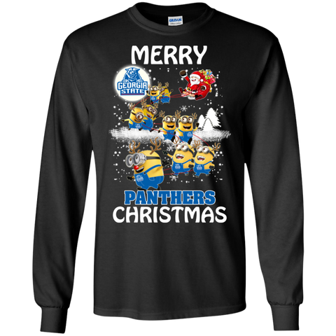 Georgia State Panthers Ugly Christmas Sweaters Minions Santa Claus Merry Christmas LS Cotton T-Shirt - The White Eagles Georgia State Panthers Ugly Christmas Sweaters Minions Santa Claus Merry Christmas LS Cotton T-Shirt - The White Eagles