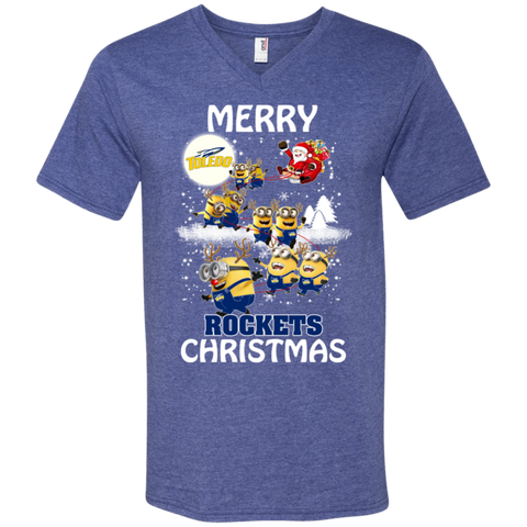 Toledo Rockets Ugly Christmas Sweaters Minions Santa Claus Merry Christmas Men's V-Neck T-Shirt - The White Eagles Toledo Rockets Ugly Christmas Sweaters Minions Santa Claus Merry Christmas Men's V-Neck T-Shirt - The White Eagles