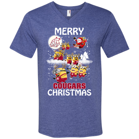 Washington State Cougars Ugly Christmas Sweaters Minions Santa Claus Merry Christmas Men's V-Neck T-Shirt - The White Eagles Washington State Cougars Ugly Christmas Sweaters Minions Santa Claus Merry Christmas Men's V-Neck T-Shirt - The White Eagles