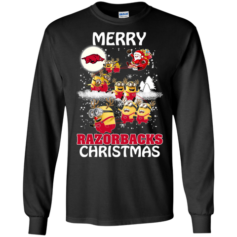 Arkansas Razorback Ugly Christmas Sweaters Minions Santa Claus Merry Christmas LS Cotton T-Shirt - The White Eagles Arkansas Razorback Ugly Christmas Sweaters Minions Santa Claus Merry Christmas LS Cotton T-Shirt - The White Eagles