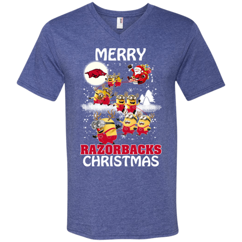 Arkansas Razorback Ugly Christmas Sweaters Minions Santa Claus Merry Christmas Men's V-Neck T-Shirt - The White Eagles Arkansas Razorback Ugly Christmas Sweaters Minions Santa Claus Merry Christmas Men's V-Neck T-Shirt - The White Eagles