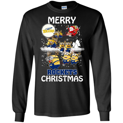 Toledo Rockets Ugly Christmas Sweaters Minions Santa Claus Merry Christmas LS Cotton T-Shirt - The White Eagles Toledo Rockets Ugly Christmas Sweaters Minions Santa Claus Merry Christmas LS Cotton T-Shirt - The White Eagles