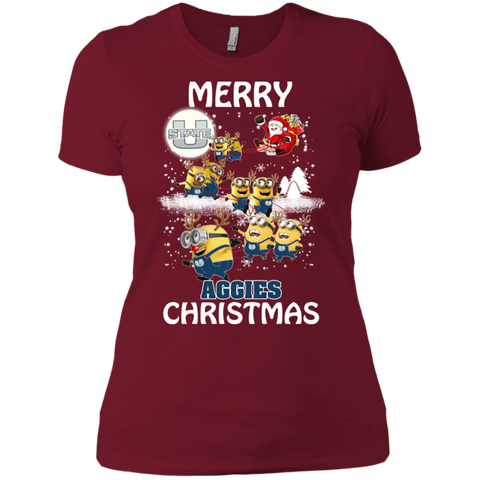 Utah State Aggies Ugly Christmas Sweaters Minions Santa Claus Merry Christmas Ladies' Shirt - The White Eagles Utah State Aggies Ugly Christmas Sweaters Minions Santa Claus Merry Christmas Ladies' Shirt - The White Eagles