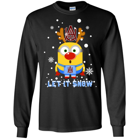 Minion Alabama A&_m Bulldogs Ugly Christmas Sweaters Let It Snow LS Cotton T-Shirt - The White Eagles Minion Alabama A&_m Bulldogs Ugly Christmas Sweaters Let It Snow LS Cotton T-Shirt - The White Eagles