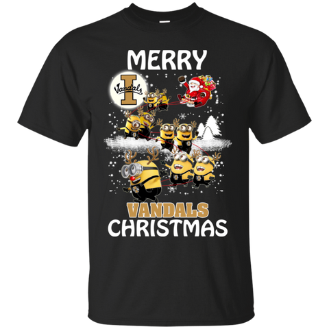 Idaho Vandals Ugly Christmas Sweaters Minions Santa Claus Merry Christmas Cotton T-Shirt - The White Eagles Idaho Vandals Ugly Christmas Sweaters Minions Santa Claus Merry Christmas Cotton T-Shirt - The White Eagles