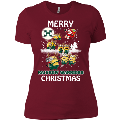 Hawaii Rainbow Warriors Ugly Christmas Sweaters Minions Santa Claus Merry Christmas Ladies' Shirt - The White Eagles Hawaii Rainbow Warriors Ugly Christmas Sweaters Minions Santa Claus Merry Christmas Ladies' Shirt - The White Eagles