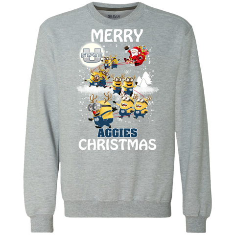 Utah State Aggies Ugly Christmas Sweaters Minions Santa Claus Merry Christmas Sweatshirt - The White Eagles Utah State Aggies Ugly Christmas Sweaters Minions Santa Claus Merry Christmas Sweatshirt - The White Eagles