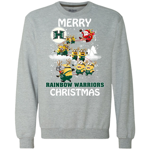Hawaii Rainbow Warriors Ugly Christmas Sweaters Minions Santa Claus Merry Christmas Sweatshirt - The White Eagles Hawaii Rainbow Warriors Ugly Christmas Sweaters Minions Santa Claus Merry Christmas Sweatshirt - The White Eagles