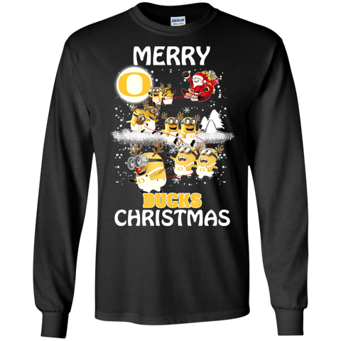 Oregon Ducks Ugly Christmas Sweaters Minions Santa Claus Merry Christmas LS Cotton T-Shirt - The White Eagles Oregon Ducks Ugly Christmas Sweaters Minions Santa Claus Merry Christmas LS Cotton T-Shirt - The White Eagles