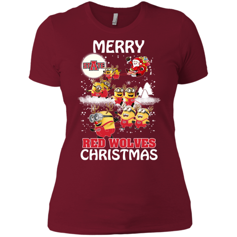 Arkansas State Red Wolves Ugly Christmas Sweaters Minions Santa Claus Merry Christmas Ladies' Shirt - The White Eagles Arkansas State Red Wolves Ugly Christmas Sweaters Minions Santa Claus Merry Christmas Ladies' Shirt - The White Eagles