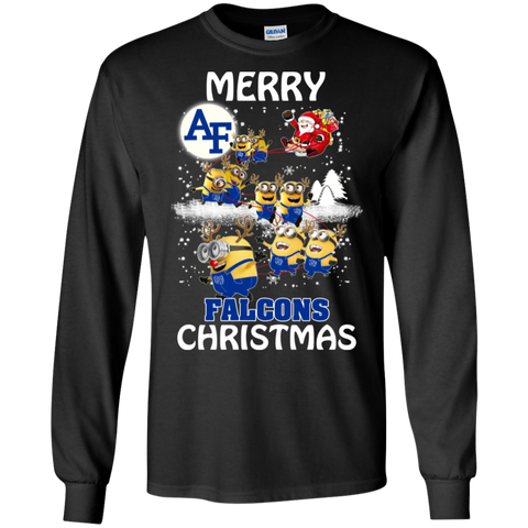 Air Force Falcons Ugly Christmas Sweaters Minions Santa Claus Merry Christmas Hoodies Sweatshirts LS Cotton T-Shirt - The White Eagles Air Force Falcons Ugly Christmas Sweaters Minions Santa Claus Merry Christmas Hoodies Sweatshirts LS Cotton T-Shirt - The White Eagles