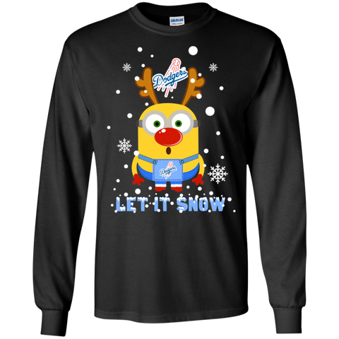 Minion Los Angeles Dodgers Ugly Christmas Sweaters Let It Snow LS Cotton T-Shirt - The White Eagles Minion Los Angeles Dodgers Ugly Christmas Sweaters Let It Snow LS Cotton T-Shirt - The White Eagles