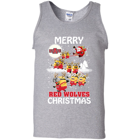 Arkansas State Red Wolves Ugly Christmas Sweaters Minions Santa Claus Merry Christmas Tank Top - The White Eagles Arkansas State Red Wolves Ugly Christmas Sweaters Minions Santa Claus Merry Christmas Tank Top - The White Eagles