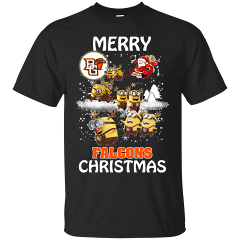 Bowling Green Falcons Ugly Christmas Sweaters Minions Santa Claus Merry Christmas Cotton T-Shirt - The White Eagles Bowling Green Falcons Ugly Christmas Sweaters Minions Santa Claus Merry Christmas Cotton T-Shirt - The White Eagles