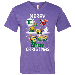 Eastern Michigan Eagles Ugly Christmas Sweaters Minions Santa Claus Merry Christmas Men's V-Neck T-Shirt - The White Eagles