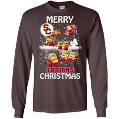 Usc Trojans Ugly Christmas Sweaters Minions Santa Claus Merry Christmas LS Cotton T-Shirt - The White Eagles