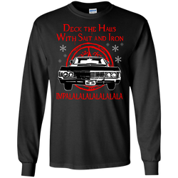 Deck The Halls With Salt And Iron Impala Lalalalalalala Supernatural Ugly Christmas Sweater LS Cotton T-Shirt - The White Eagles