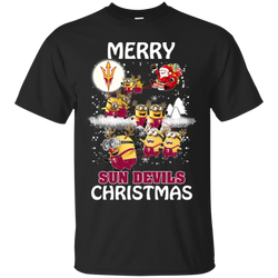 Arizona State Sun Devils Ugly Christmas Sweaters Minions Santa Claus Merry Christmas Cotton T-Shirt - The White Eagles
