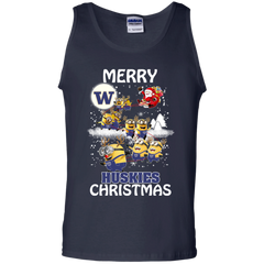 Washington Huskies Ugly Christmas Sweaters Minions Santa Claus Merry Christmas Tank Top - The White Eagles