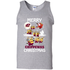 Central Michigan Chippewas Ugly Christmas Sweaters Minions Santa Claus Merry Christmas Tank Top - The White Eagles