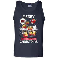 Miami Redhawks Ugly Christmas Sweaters Minions Santa Claus Merry Christmas Tank Top - The White Eagles