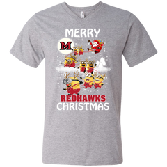 Miami Redhawks Ugly Christmas Sweaters Minions Santa Claus Merry Christmas Men's V-Neck T-Shirt - The White Eagles