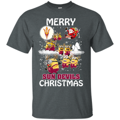 Arizona State Sun Devils Ugly Christmas Sweaters Minions Santa Claus Merry Christmas Cotton T-Shirt - The White Eagles