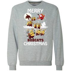 Texas State Bobcats Ugly Christmas Sweaters Minions Santa Claus Merry Christmas Sweatshirt - The White Eagles