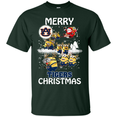 Auburn Tigers Ugly Christmas Sweaters Minions Santa Claus Merry Christmas Cotton T-Shirt - The White Eagles