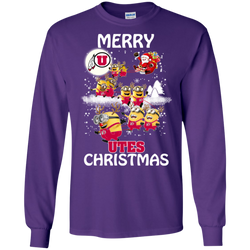 Utah Utes Ugly Christmas Sweaters Minions Santa Claus Merry Christmas LS Cotton T-Shirt - The White Eagles