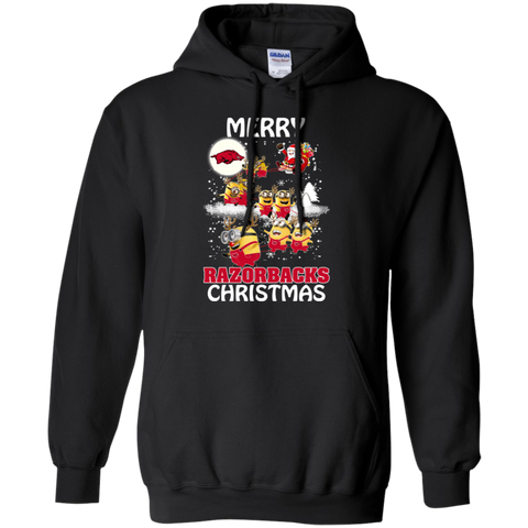 Arkansas Razorback Ugly Christmas Sweaters Minions Santa Claus Merry Christmas Hoodie - The White Eagles