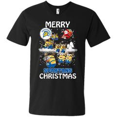 San Jose State Spartans Ugly Christmas Sweaters Minions Santa Claus Merry Christmas Men's V-Neck T-Shirt - The White Eagles