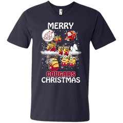 Washington State Cougars Ugly Christmas Sweaters Minions Santa Claus Merry Christmas Men's V-Neck T-Shirt - The White Eagles