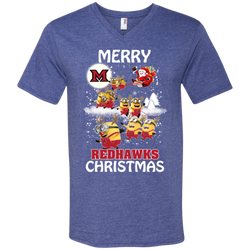 Miami Redhawks Ugly Christmas Sweaters Minions Santa Claus Merry Christmas Men's V-Neck T-Shirt - The White Eagles