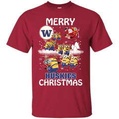 Washington Huskies Ugly Christmas Sweaters Minions Santa Claus Merry Christmas Cotton T-Shirt - The White Eagles
